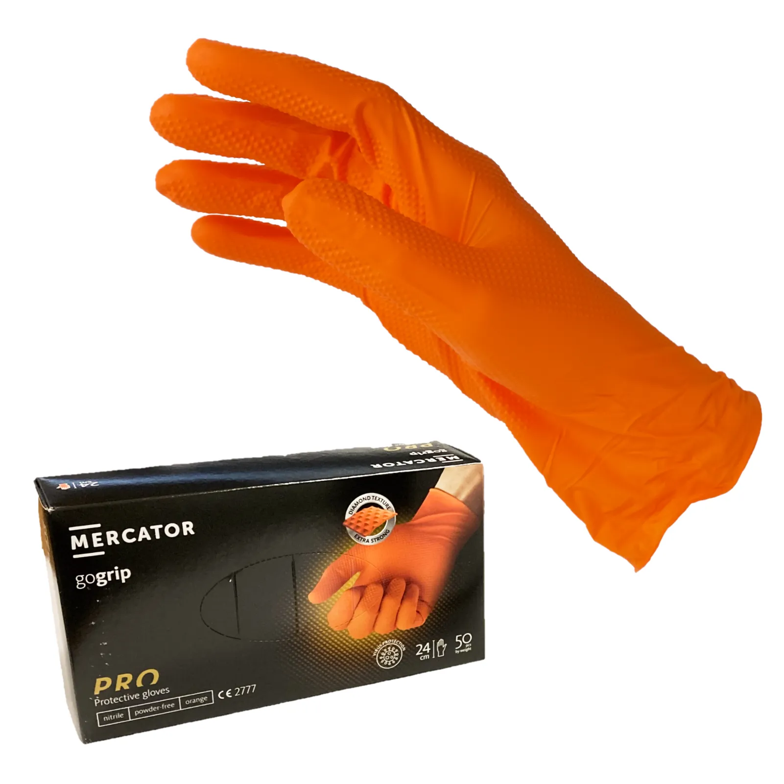 Guanti Nitrile Arancio senza polveri con superficie esterna antiscivolo Taglia M-L-XL-2XL 50 pz