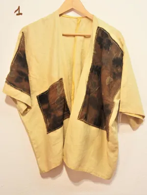 Kimono 100% Lino con Ecoprint, Pezzo Unico, Tintura Naturale