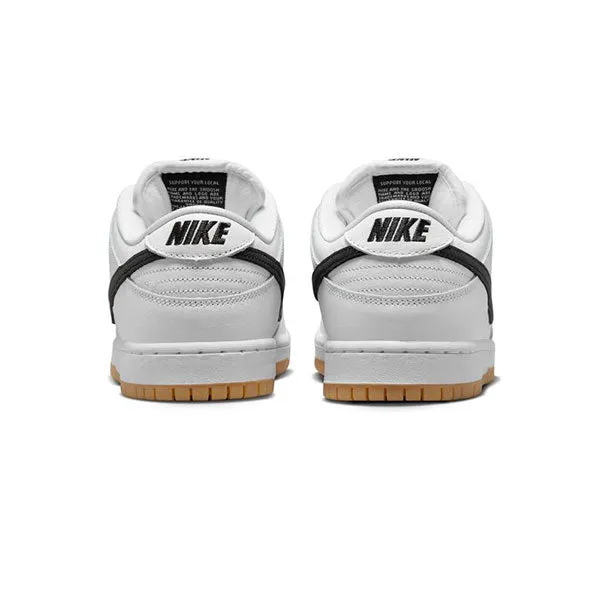 Nike SB Dunk Low Pro Sneakers in White/Black with Gum Light Brown Sole