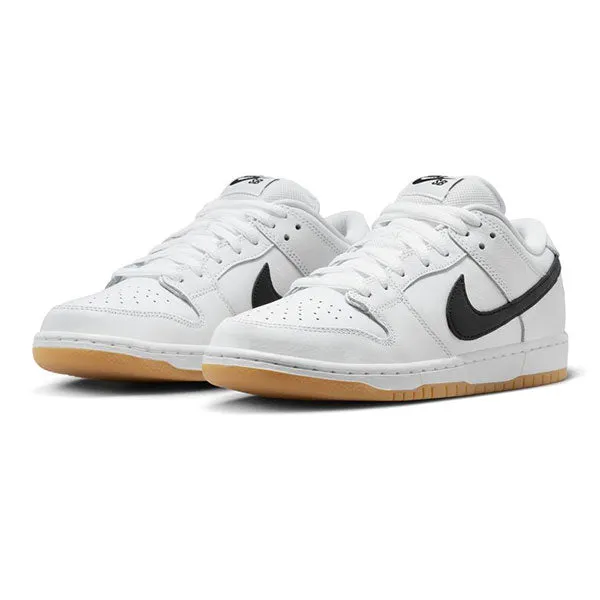 Nike SB Dunk Low Pro Sneakers in White/Black with Gum Light Brown Sole