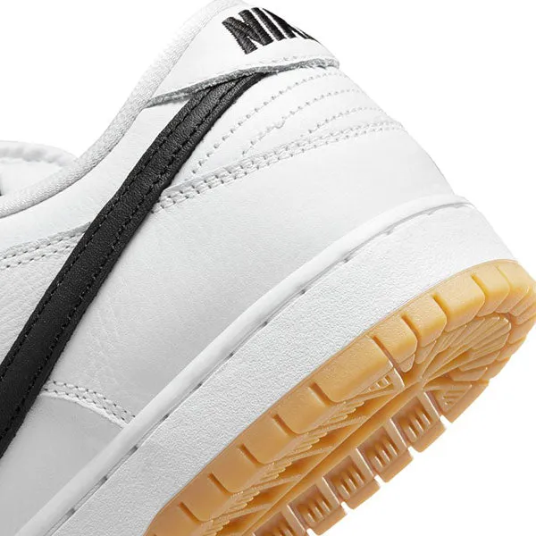 Nike SB Dunk Low Pro Sneakers in White/Black with Gum Light Brown Sole