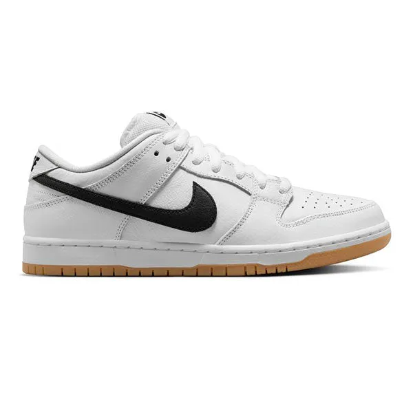 Nike SB Dunk Low Pro Sneakers in White/Black with Gum Light Brown Sole