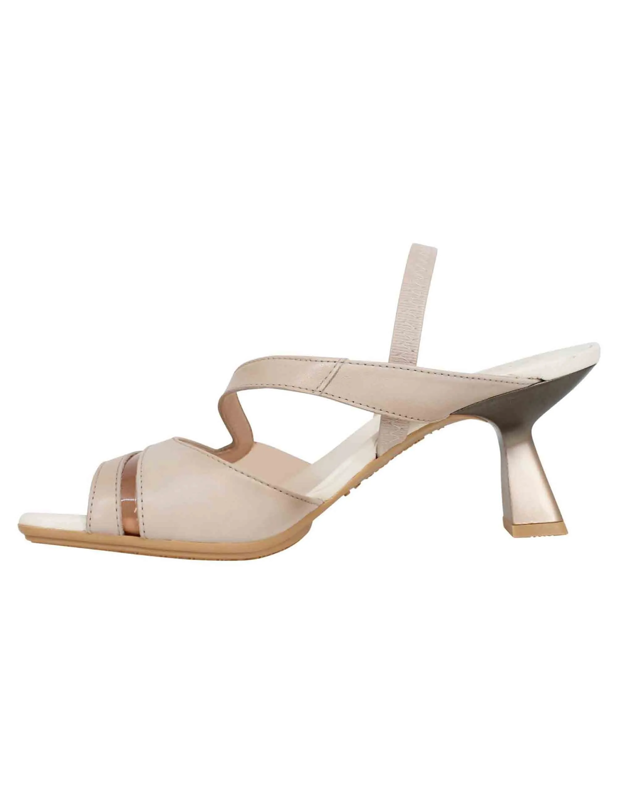 Sandali slingback donna in pelle panna con punta quadra