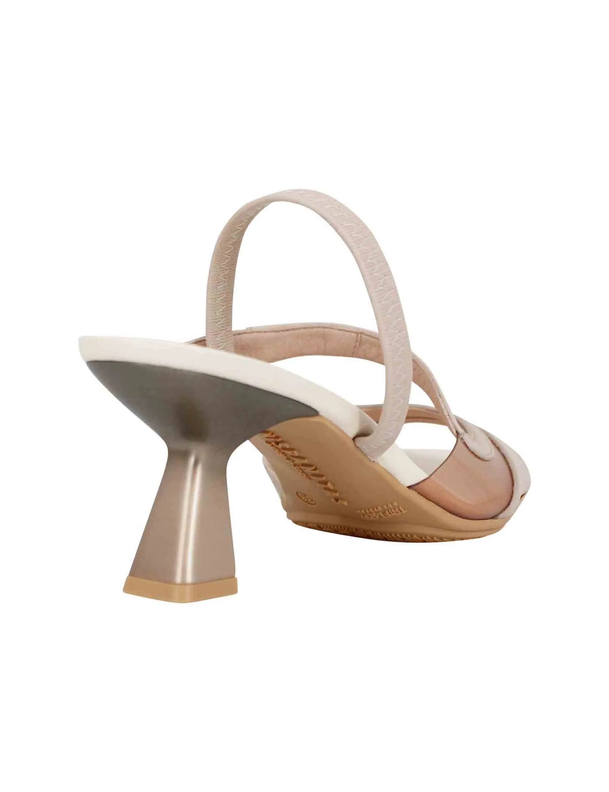 Sandali slingback donna in pelle panna con punta quadra