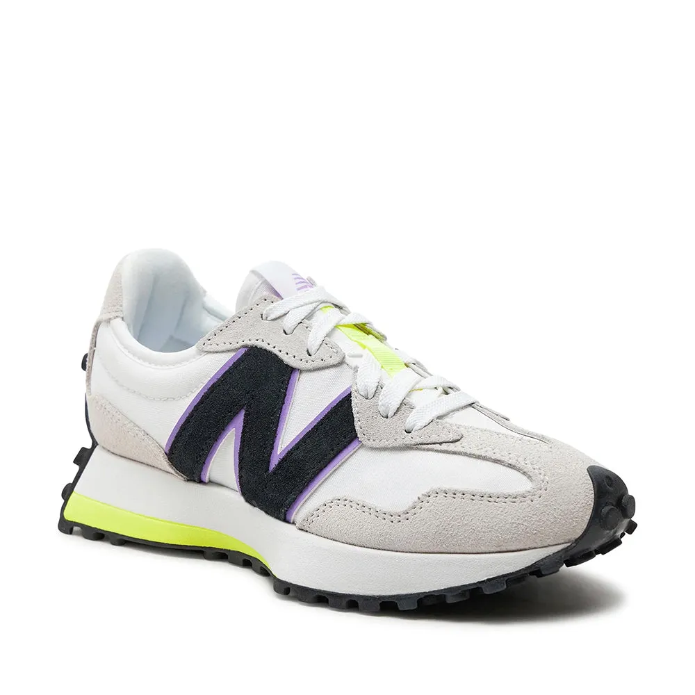 Scarpe Donna NEW BALANCE Sneakers 327 in Suede e Mesh White Yellow e Pink