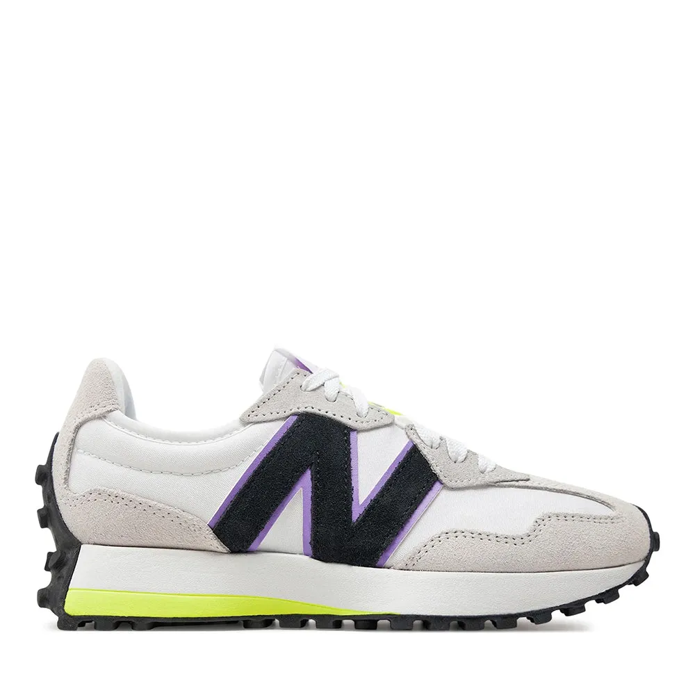 Scarpe Donna NEW BALANCE Sneakers 327 in Suede e Mesh White Yellow e Pink